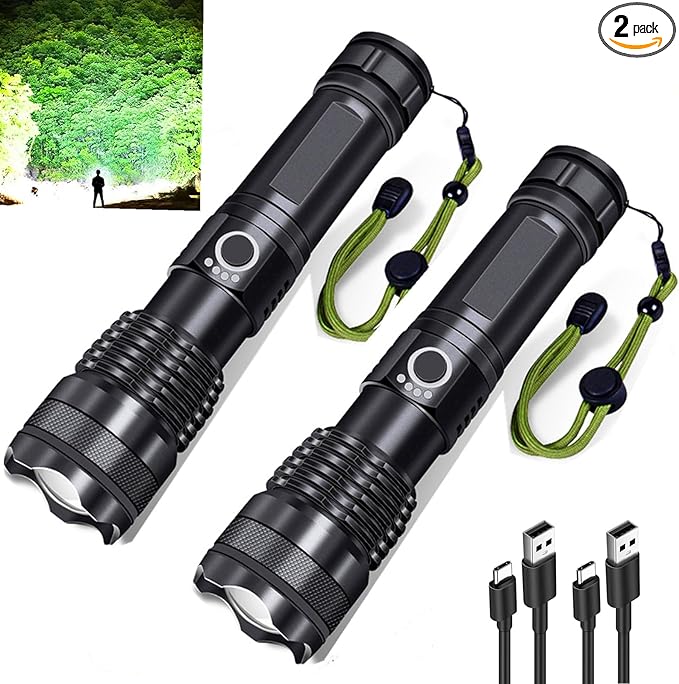 Flashlights Rechargeable,Super Bright High Lumens Flash Light,5 Modes Zoomable Tactical Flash Light,Waterproof Handheld Powerful Flashlights for Emergencies Camping Home Camping Essentials Gift-2Pack