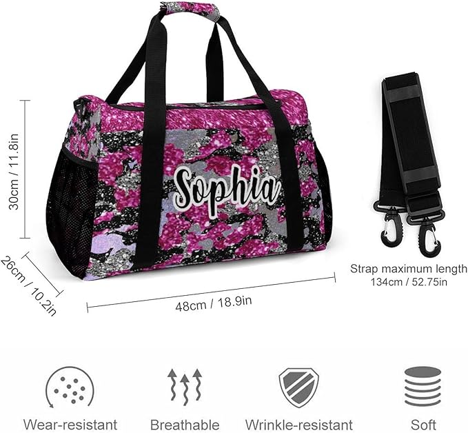 Fuchsia Pink Red Camouflage Camo Waterproof Duffel Bag Gym Dance Sport Perform Training Travel Bag for Teens Adults Women Men Luggage Bag