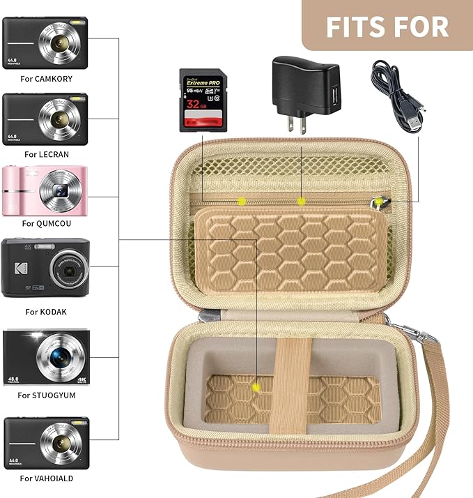 Comecase Carrying & Protective Case for Digital Camera, for CAMKORY/for Kodak Pixpro/for Canon PowerShot ELPH 180/190 / for Sony DSCW800 DSCW830 Cameras for Travel - Beige