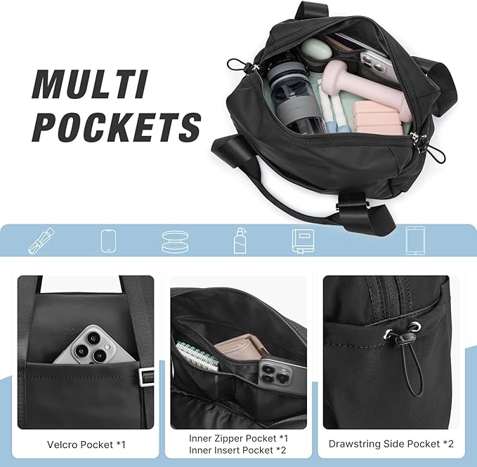 G4Free 10L Mini Gym Bag, Lightweight Small Duffle Bag with Wet Pocket for Women Men, Cute Duffel Bag for Workout Dance Yoga Travel, Black