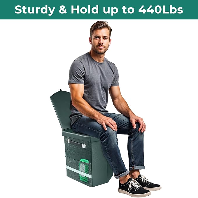 2026 Upgraded 16.5'' XL Portable Toilet for Adults,Tall Camping Toilet with Lid and Convenient Carry Bag, Portable Potty for Camping, Hiking, Car Travel,Truck, RV, Boating, Road Trips, Beach (Green)