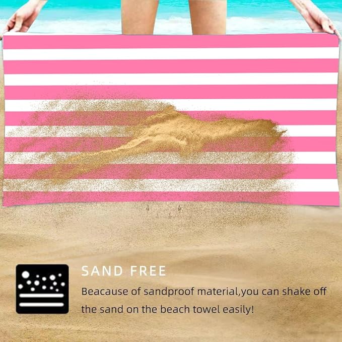 Microfiber Beach Towel Quick Dry Travel Beach Towel 35 x 71 inch Thin Sand Free Beach Towel Oversized Personalized Beach Towels Extra Large Compact Sandproof Pink Striped Beach Towels Clearance