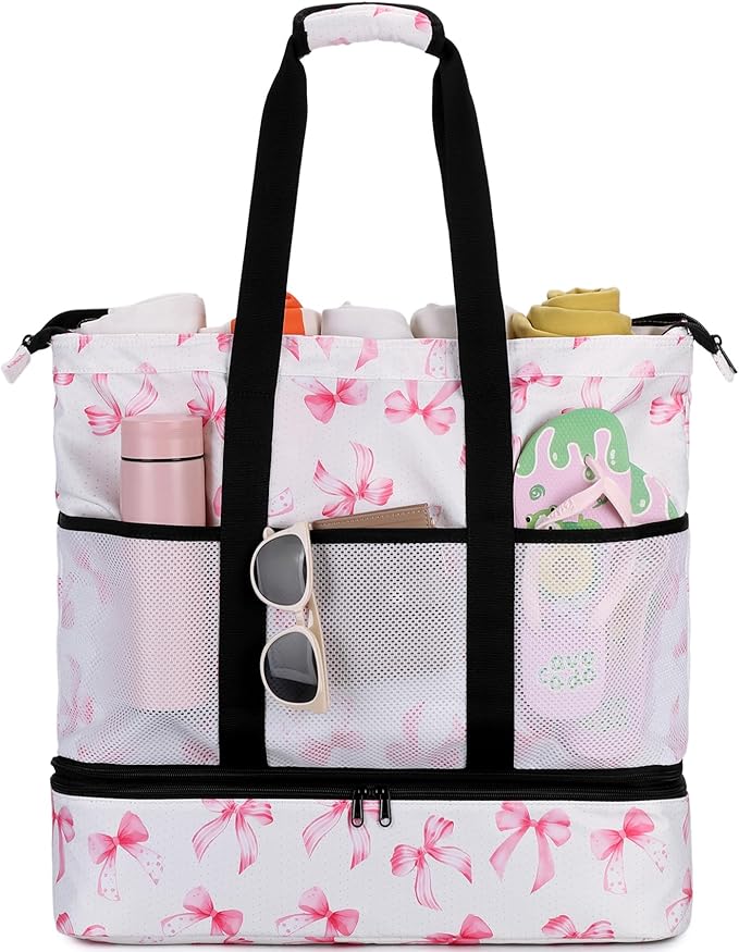 JIANYA Beach Bag Women Waterproof Sandproof Beach Tote Bags with Cooler Top Zipper Large Totes for Pool Travel Daily