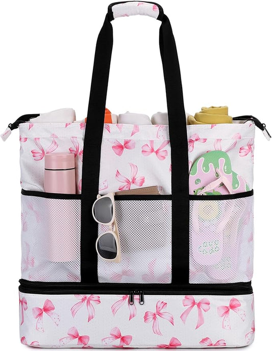 JIANYA Beach Bag Women Waterproof Sandproof Beach Tote Bags with Cooler Top Zipper Large Totes for Pool Travel Daily