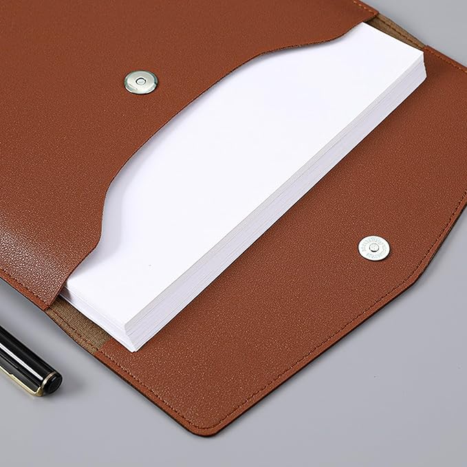 VANRA 1 Piece PU Leather File Folder Vertical A4 Document Holder File Envelope Waterproof Leather Portfolio Case Filing File Organizer for Letter Size with Magnetic Button Closure (Brown)