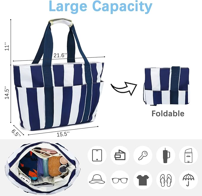 Fammart Waterproof Beach Bag for Women with Wet Pocket, Beach Tote Compatible with Stanley Cup for Pool Travel Cruise