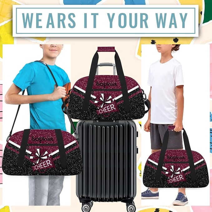 Personalized Maroon Glitter Cheer Bag for Cheerleaders, Custom Sport Gym Bag Dance Bag Travel Duffle Bag Cheerleading Gifts for Women