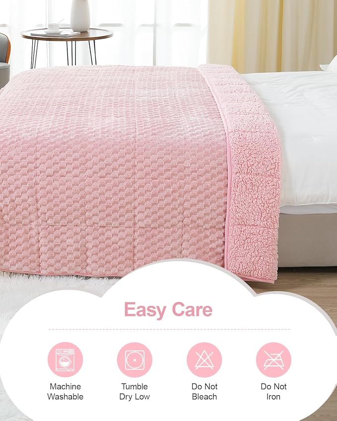 Super Soft Luxury Fleece Sherpa Weighted Blanket for Teens, 7lbs Small Weighted Lap Blanket for Adult, Turtle Shell Cozy Warm Throw for Winter, Compact Heavy Blanket for Sleep & Travel, Pink, 41"x60"