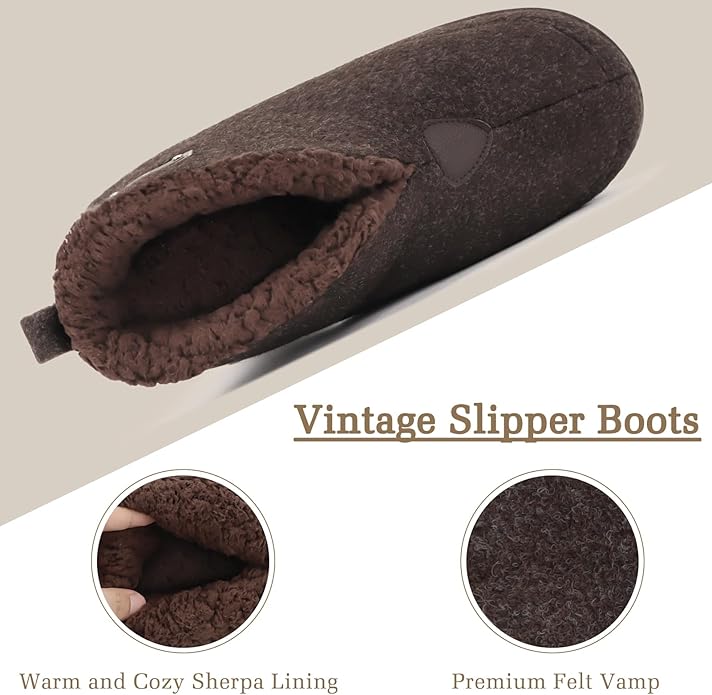 KuaiLu Mens House Slippers Booties Cozy Memory Foam Boots Warm Plush Lining Winter Felt Home Bedroom Slipper Socks Indoor Outdoor Non-Slip Shoes