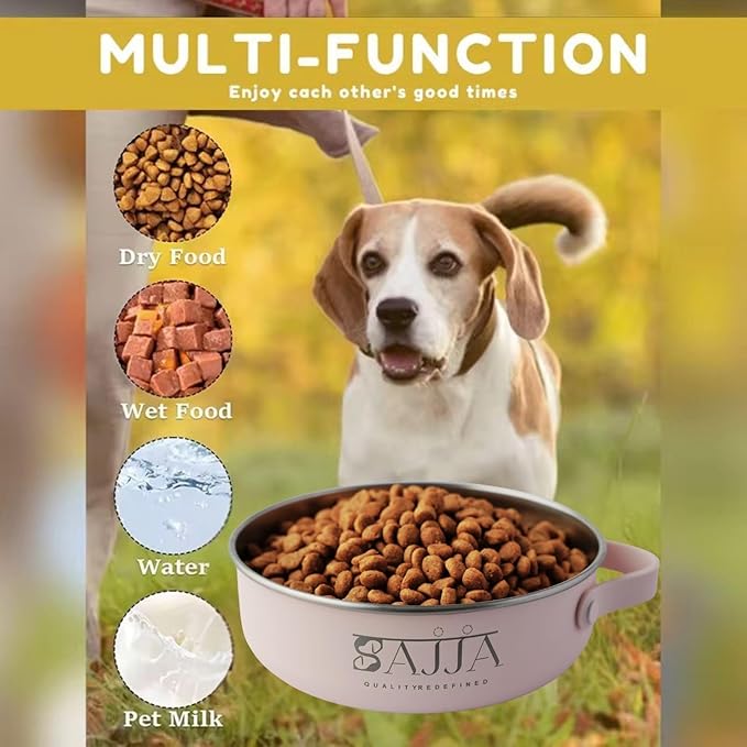 Pink Slow Feeder 3-in-1 Travel Dog Bowl Set – 30 OZ Stainless Steel + 20 OZ Collapsible BPA-Free Silicone Bowl Lid | Silicon Slow Feeder Insert | Non-Slip, Anti-Choking|, Carabiner | We give Back