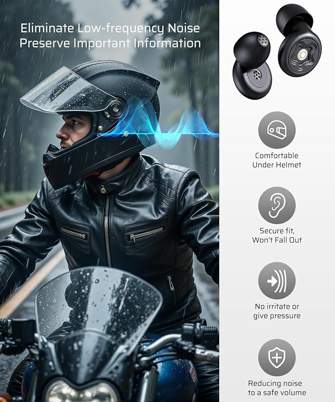 YUMICO Motorcycle Ear Plugs, 50dB Wind Noise Reduction Reusable Silicone Earplugs for Riding, Sleeping, Snoring, Work & Travel, Filtered Noise Cancelling Hearing Protection for Motorcyclists