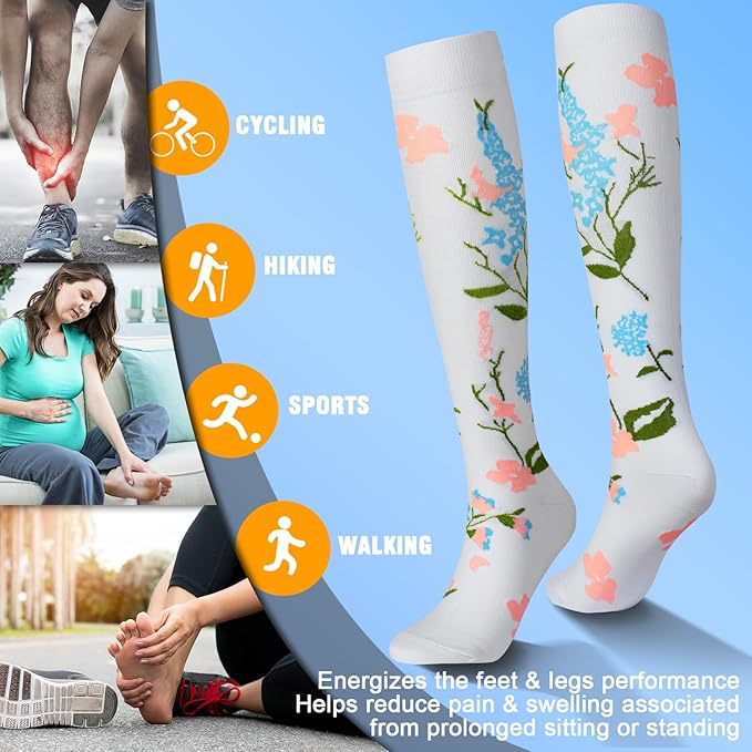 bropite Flora Compression Socks for Women & Men-Knee high 6 Pairs 20-30mmhg Support Running Nurse Travel
