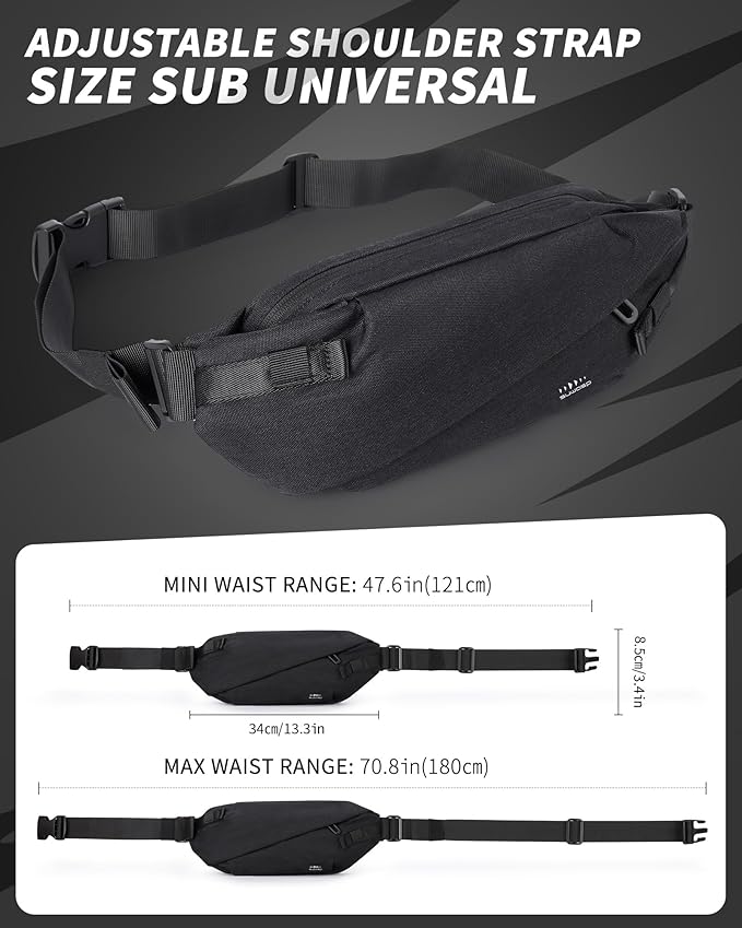 Fanny Pack for Mens Crossbody Bag, Sling Bag for Women Anti Theft Waist Packs with Adjustable Strap Casual Daypack for Running Sports Hiking Cycling Travel Walking - Black