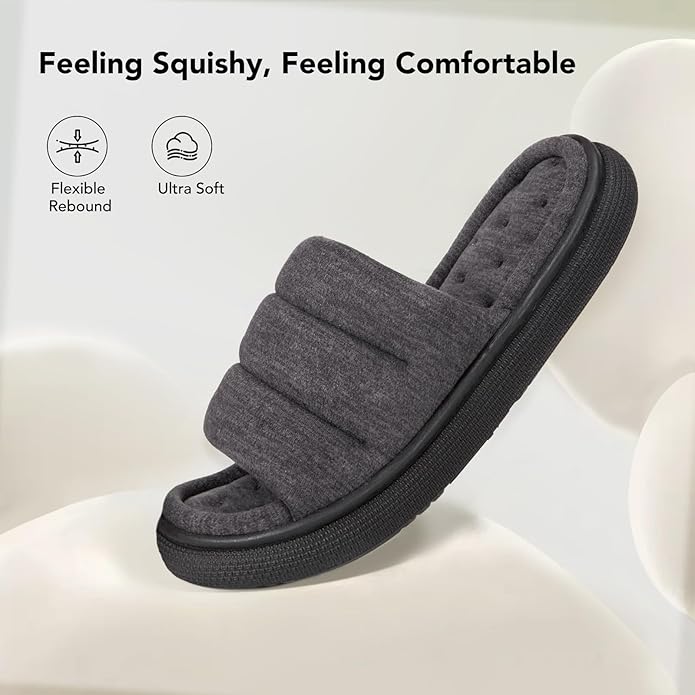 VeraCosy Mens Open-Toe Slippers Memory Foam Indoor Outdoor House Shoes