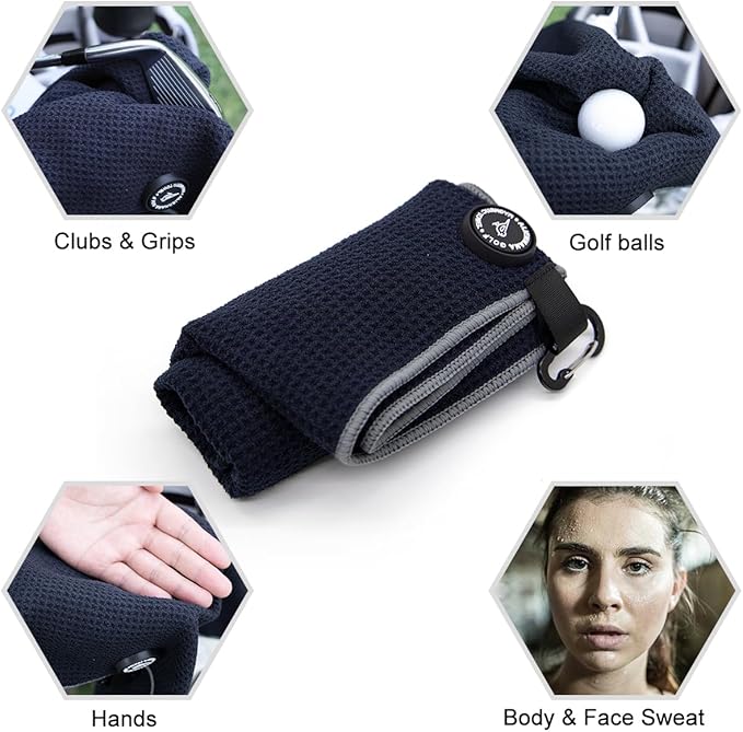 Magnetic Golf Towel, Microfiber Waffle Design with Clip - Industrial Strength Magnet for Strong Hold to Golf Bags, Carts & Clubs