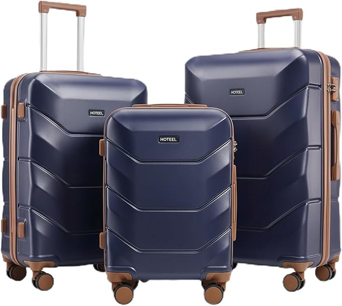 Hoteel Luggage Sets 3 Piece with Spinner Wheels TSA Lock (4-YEAR WARRANTY), Durable Carry On Suitcase Luggages, Wet-Dry Separation Compartment, ABS Hardshell for Travel, School, Dark Blue(20/24/28in)