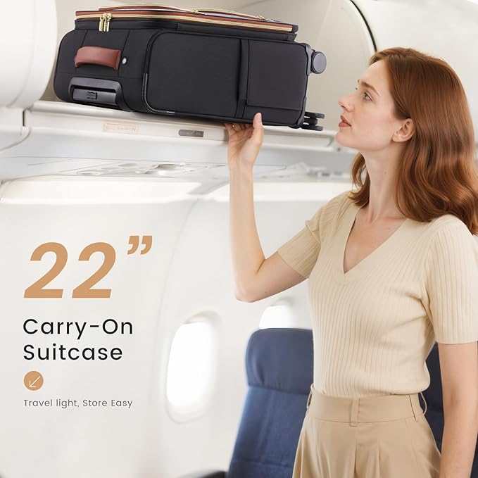 LOVEVOOK 20 Inch Carry On Luggage 22x14x9 Airline Approved, Lightweight Softside Carry-on Suitcase with Spinner Wheels & TSA Lock, Water-Resistant Travel Luggage with 3 Packing Cubes