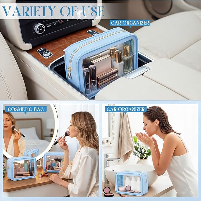 Hsei 6 Pcs Clear Makeup Bags with Color Edged TSA Approved Travel Toiletry Bags with Zipper Clear Cosmetic Bag Diaper Bag for Car Storage Organizer Wedding Essentials for Women Gift(Blue)