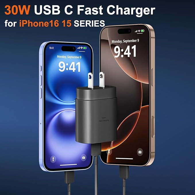 iPhone 16 15 17 Pro Max Charger 30W Type C Chargers USB C Fast Charger Block iPhone 16 Chargers Fast Charging with 3FT C Charging Cable for iPhone 17/17 Pro Max/16/16 Pro Max/15/15 Pro/iPad/Samsung