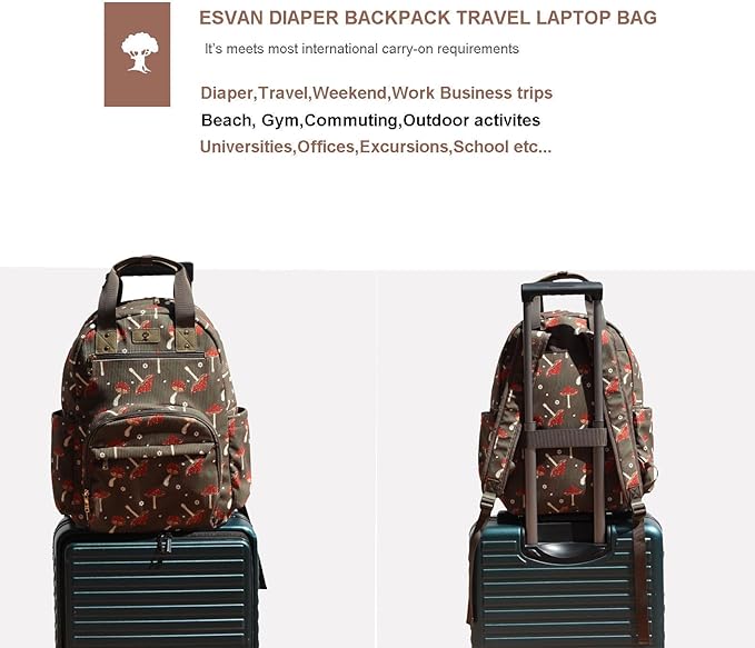 Diaper Bag Backpack, Large Capacity Multifunction Baby Essentials Fashion Travel Pack Linen Canvas office Laptop Bag (Corduroy Mushroom)