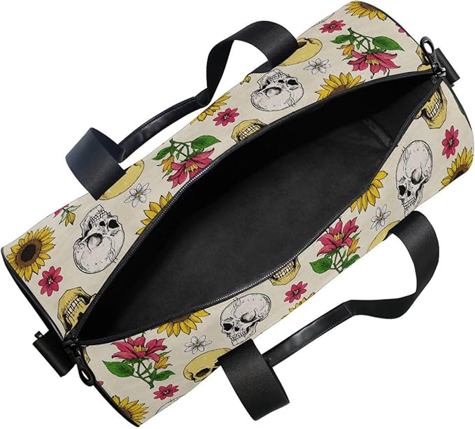 MNSRUU Sports Duffel Bags, Gothic Skull Sunflower Athletic Gym Bag Overnight Workout Travel Tote Luggage for Men Women Yoga