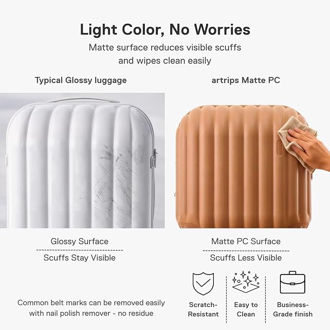 artrips Carry On Luggage 20 Inch for Business Travel & Short Trips, Italian-Inspired Lightweight Hard Shell Suitcase, German PC Matte Shell, Airline Approved, TSA Lock, Brown