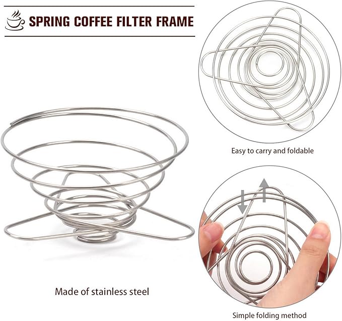 SUEIANNMN Collapsible Pour Over Coffee Dripper Filter Holder, 1-2 Cups, Folding Stainless Steel Reusable Coffee Cone Filter Portable Compact for Office Home Travel Picnic Camping Helix Style