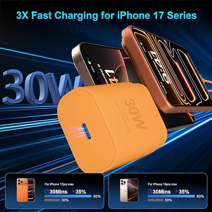 iPhone 16 15 17 Pro Max Charger 30W Type C Chargers USB C Fast Charger Block iPhone 16 Chargers Fast Charging with 10FT C Charging Cable for iPhone 17/17 Pro Max/16/16 Pro Max/15/15 Pro/iPad/Samsung