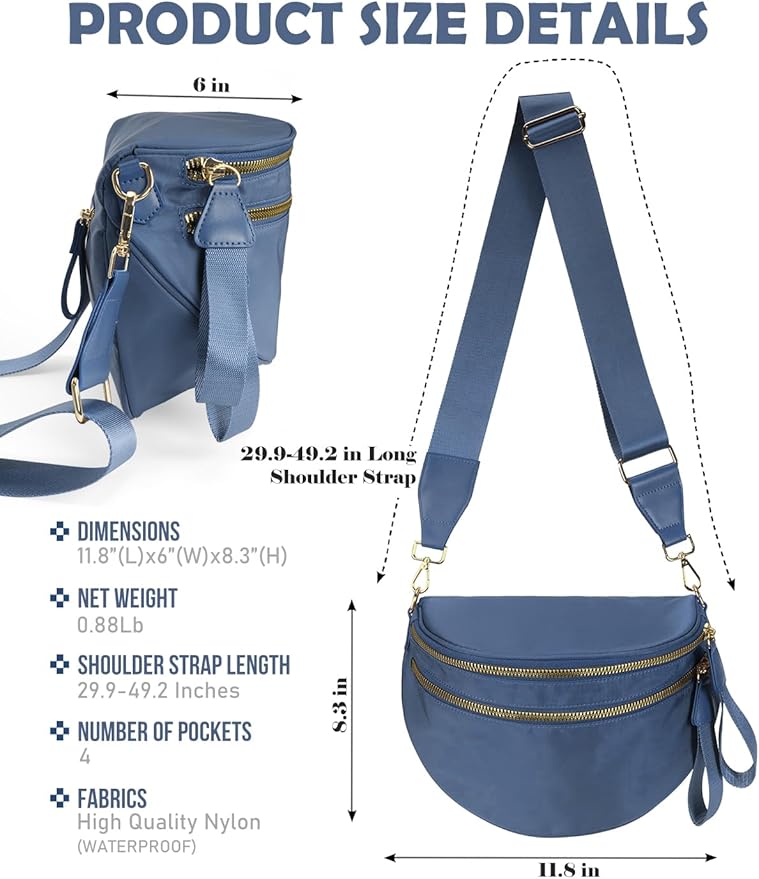 Pure Colour Crossbody Bag Bum Bag for Women,Spacious Purse Fanny Packs Belt Bag,Oversized Bum Bag (Colour Bum Bag-Monet Blue)