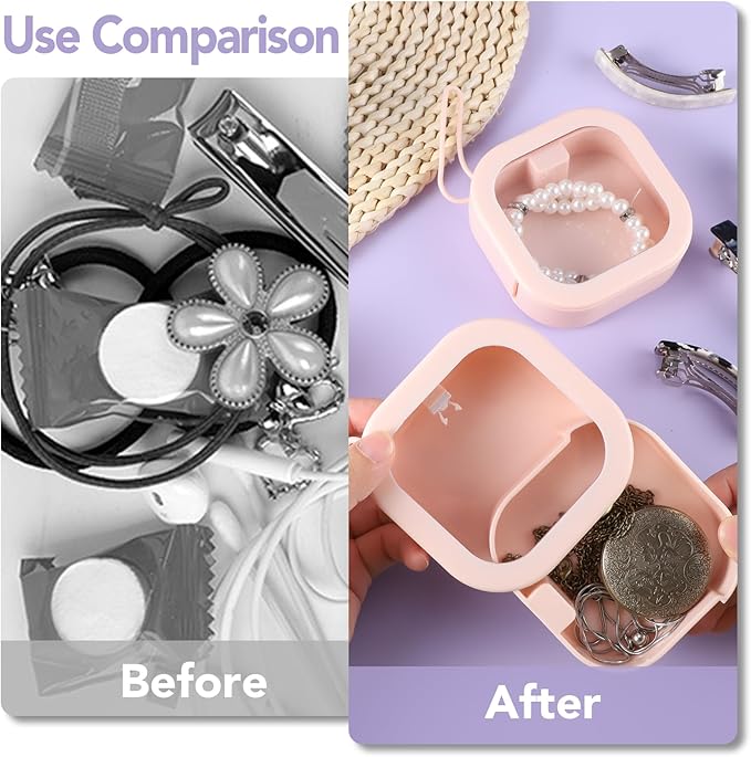Prudiut 2Pcs Hair Tie Organizer Small Hair Tie Holder Organizer Hair clip Jewelry Organizer for Baby Teen Girl Women, Portable Hanging Small Items Desktop Storage Box(Pink)