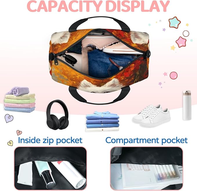 Fun Dog Patterns Travel Duffle Bag for Women Men, Overnight Weekender Bag, Carry on Tote for Sport Gym