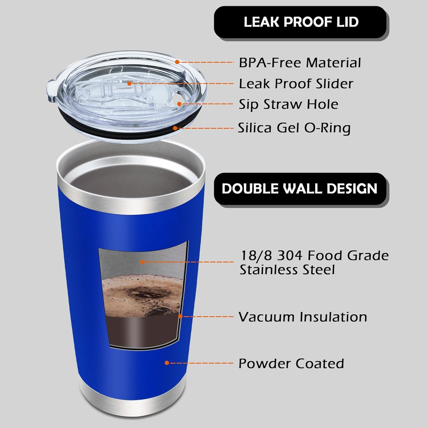 20oz Tumbler Bulk Stainless Steel Tumblers with Lid Vacuum Insulated Double Wall Travel Coffee Mug Powder Coated Tumbler Cup for Hot and Cold Drinks(Dark Blue, 6 pack)