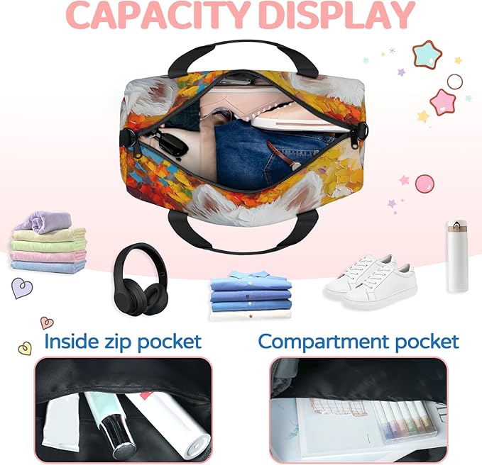 Cute Dog Design Travel Duffle Bag for Women Men, Overnight Weekender Bag, Carry on Tote for Sport Gym