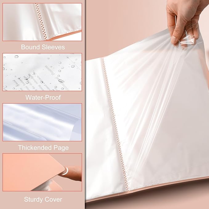 Art Portfolio Binder, 60 Pocket Binder with Plastic Sleeves, Displays 120 Pages of Documents, 8.5 X 11 (Pink) Display Book with Plastic Sleeves, for Artwork, Document Organizer Binder