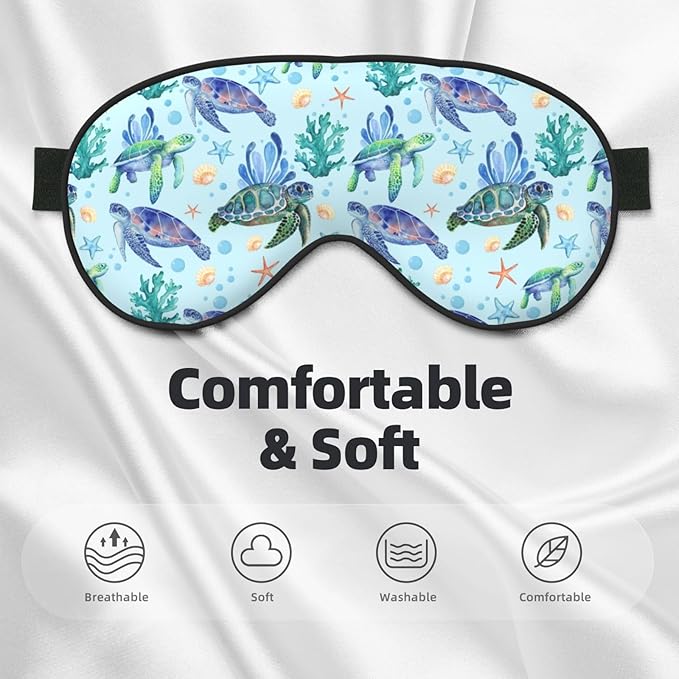 Sea Turtle Sleep Mask Breathable Soft Eye Mask for Sleep for Women Men Lightweight Eye Cover for Travel, Night Work, Nap, Office