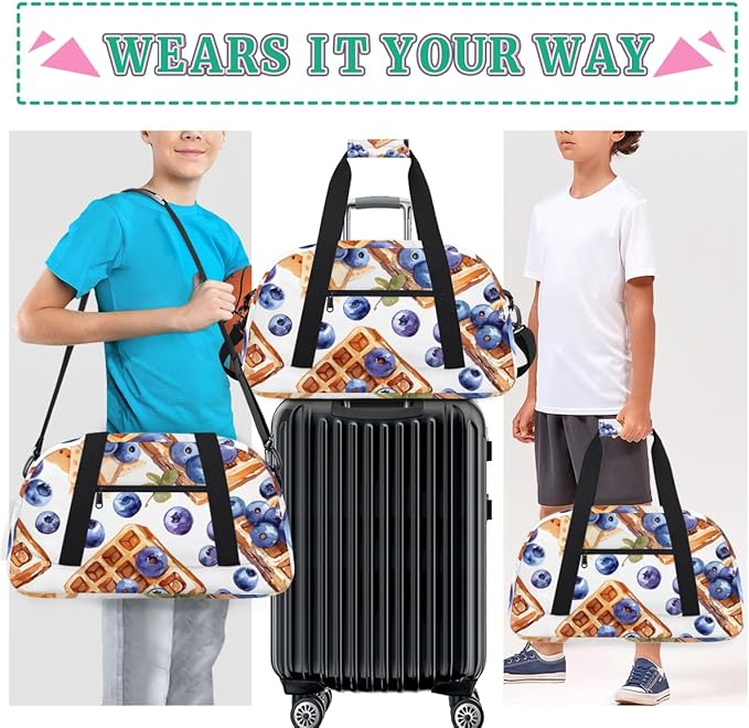 Blue Roux Waffles Kids-Duffel-Bags Gymnastics Dance Bag Carry-On Overnight Travel Gym Lightweight Dance Sports Bags For Girls Boys Kids，