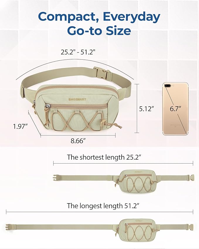 BAGSMART Fanny Packs for Women Small Belt Bag with Adjustable Strap Waist Pack for Running Workout Traveling Hiking, Beige Green