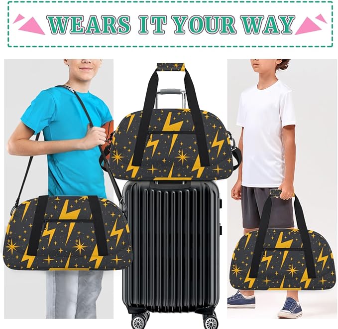 Golden Lightning Gym Travel Duffle Bag for Women & Men with Front Zipper Pocket for Sports, Overnight, Weekender, Carry On,Workout & Dance Bag,Lightning,18.9 * 8.7 * 10.6 in