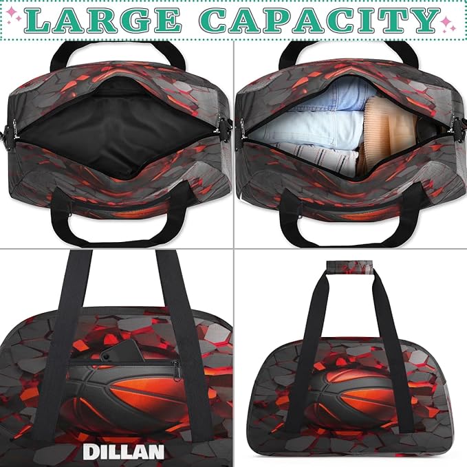 Custom Name Sports Bag for Kids Boys, Personalized Gym Duffel Fitness Travel Weekender Tote Carry-On Training Perform Bag Soccer Black Red