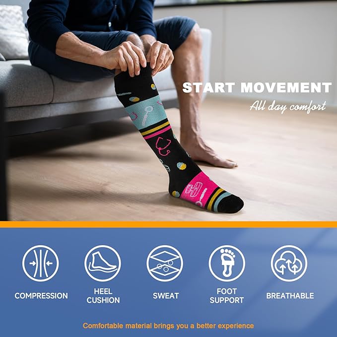 bropite Flora Compression Socks for Women & Men-Knee high 6 Pairs 20-30mmhg Support Running Nurse Travel