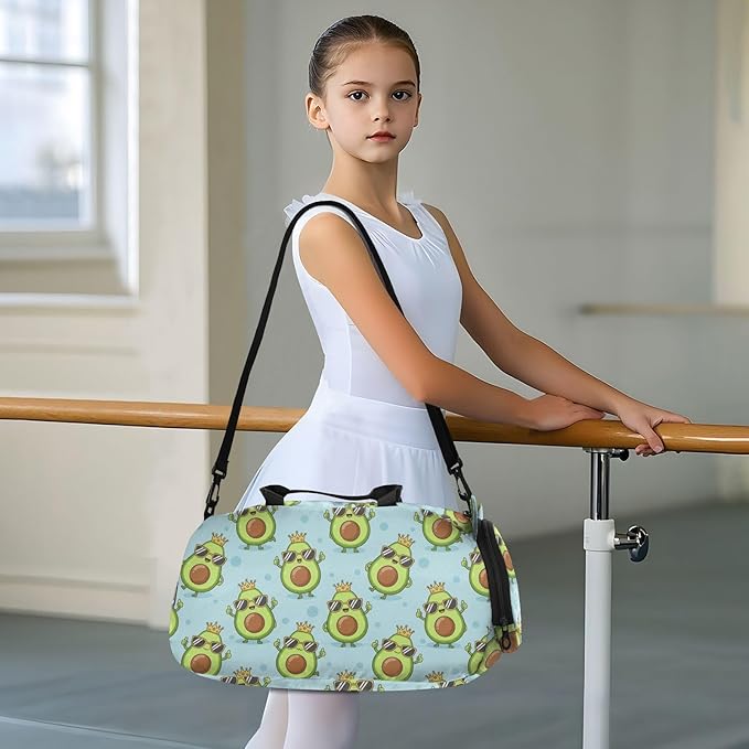 Cartoon Avocado Sunglasses Blue Pattern Kids Sports Duffle Bag for Boys Girls Toddler Weekender Overnight Bag with Shoe Compartment & Wet Pocket Kids Travel Bag for Travel Gym Sport Dance