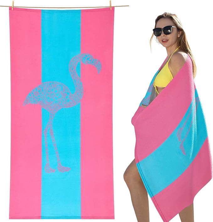 cabanana Microfiber Beach Towels Oversized - Quick Dry Beach Towels, Lightweight Soft for Travel, Large Size 70x35 Pool Towel Beach Essentials (Flamingo Pink)