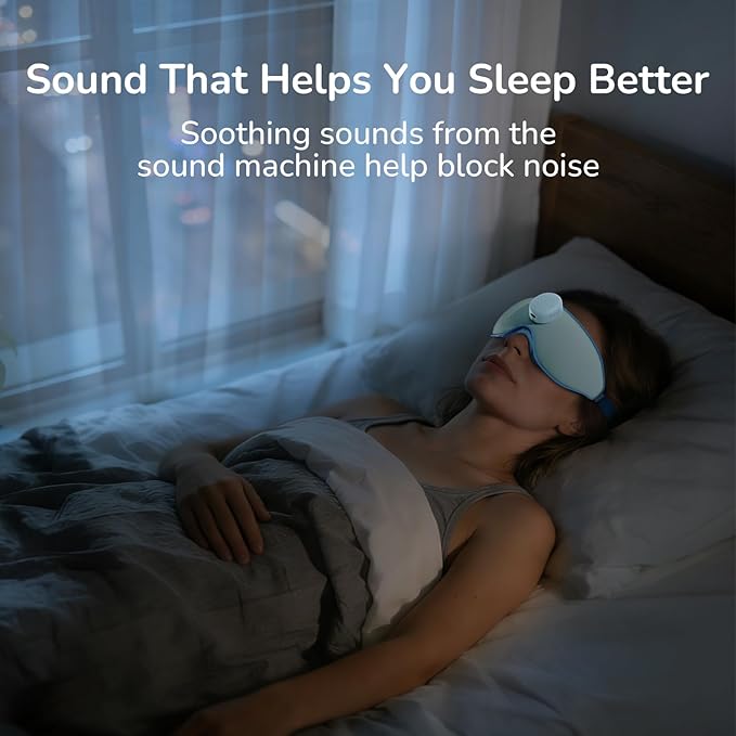 Housbay Sleep Mask with Sound Machine for Sleeping, Blackout Eye Mask, Blocks Noise, 3D Contoured, Zero Eye Pressure for Side Sleepers, Ice Blue