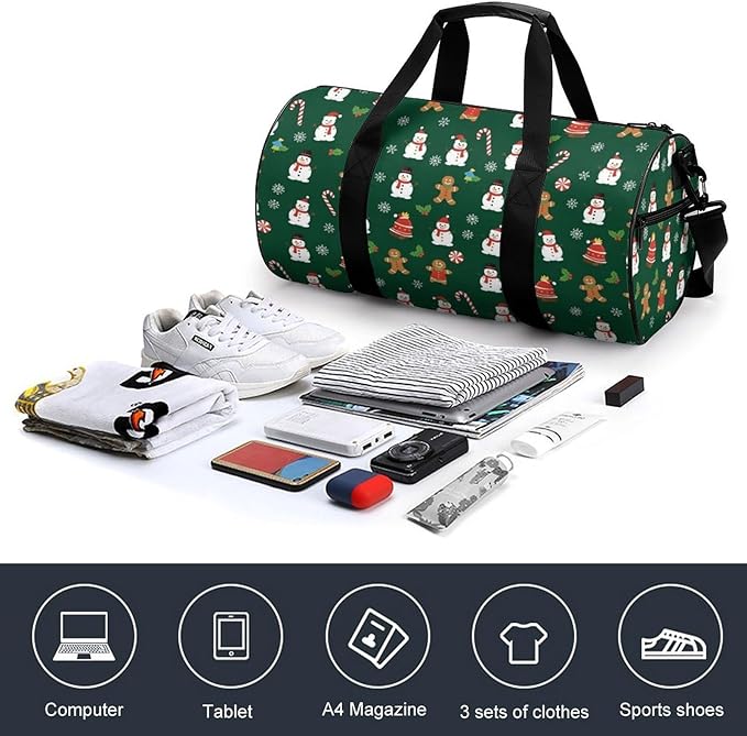 Beach Swim Bags Green Gingerbread Men Women Duffle Bag Foldable Gym Bag Lightweight Travel Sports Bags for Men and Women