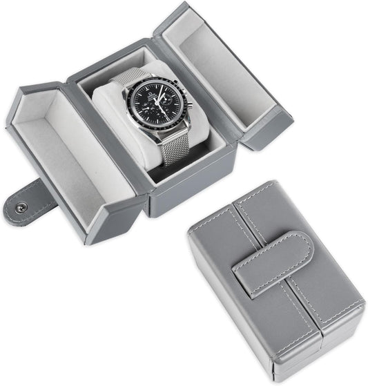 Single Travel Watch Case - Vintage Inspired - Exterior, Soft Microfiber Lining, Fits Up to 42mm Watches - Vegan Leather - Reliable Storage for Home or Travel