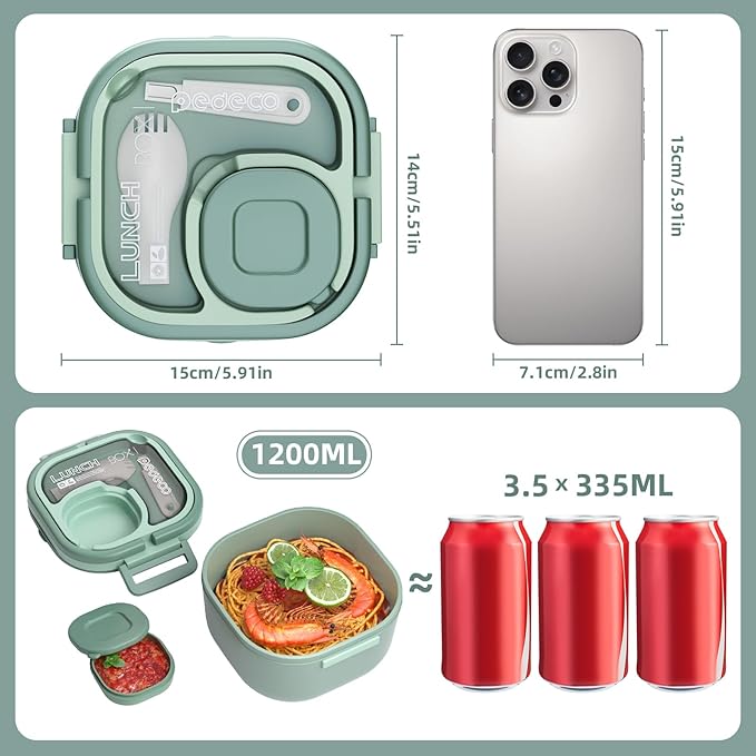 Luch Box Set Stackable Stainless Steel Bento Box with Insulated bag,Leak-Proof,1-Tier Bento box,Lunch Box With Portabl Sauce Pod and Cutlery-for Kids/Toddler,Dishwasher Safe,Green