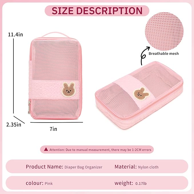 Diaper Bag Organizer Pouches - 2 Pack, small diaper bag Mini Purse, Travel Baby Bag for boys & Girls, Pink