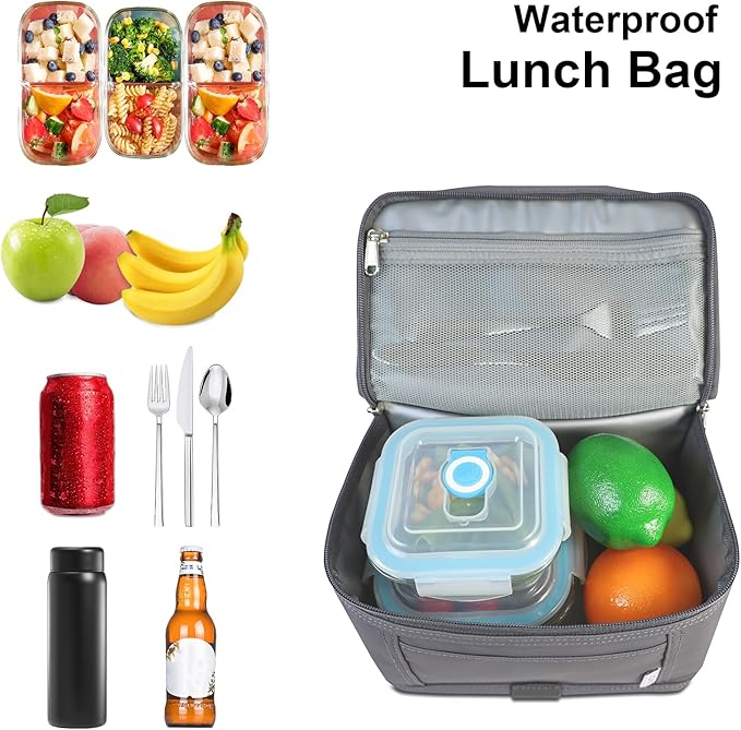 NOL Natural Organic Lifestyle Small Lunch Bag Mini Lunch Box Insulated Lunch Bag for Men/Women Leakproof Cooler Tote Bag Lightweight Nylon Waterproof Lunch Box For Work, Dark gray