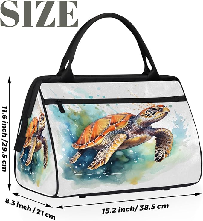 Watercolor Turtle Painting Travel Duffel Bag, Waterproof Sports Gym Duffle Bag, Large Capacity Weekender Carry On Overnight Bags for Women Men