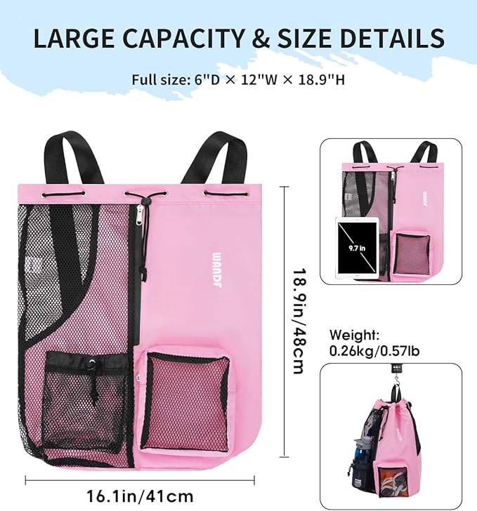 WANDF Swim Bag Mesh Drawstring Backpack with Wet Pocket for Swimming, Gym, and Workout Gear